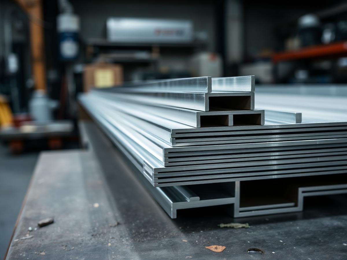 Precision-cut sheet metal parts stacked in the shop
